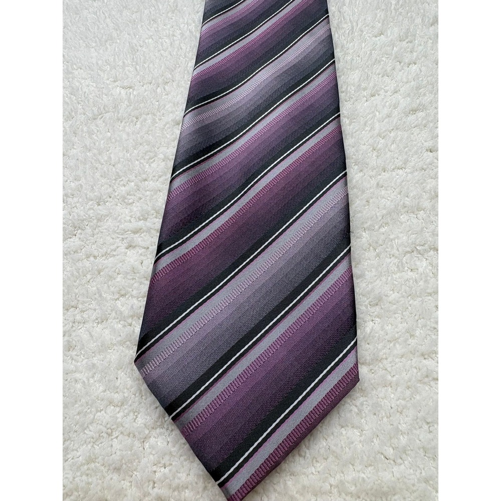 Stafford Essentials Necktie Tie Mens Purple Grey Excellent Striped Formal